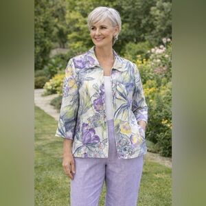 Alfred Dunner Provence 2 Pc Set Size 12 Pants 14 Jacket Lilac Floral NWT